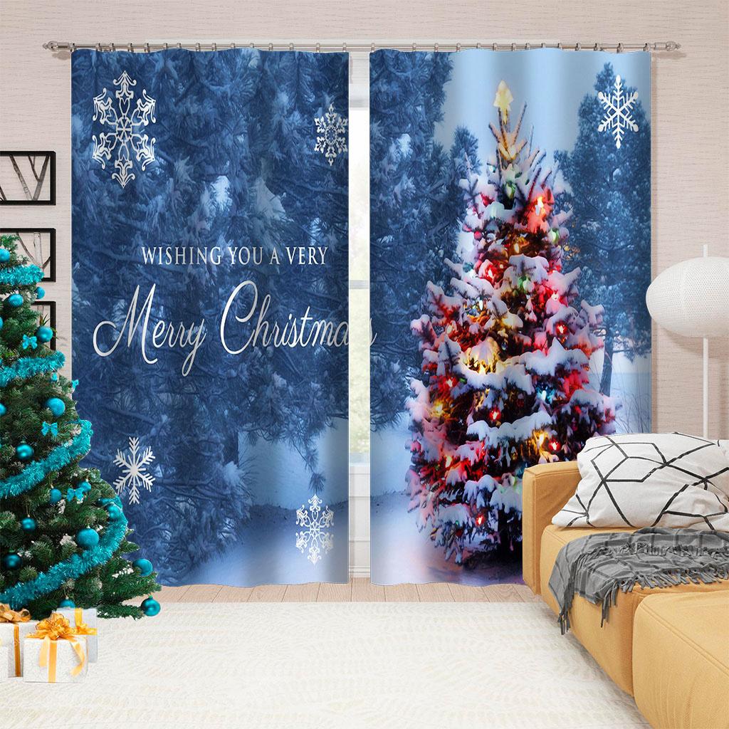 3D Printed Cheap Christmas Home Decoration Shade Curtains Red Balloon Festive Holiday Living Room Bedroom Decorative Curtains