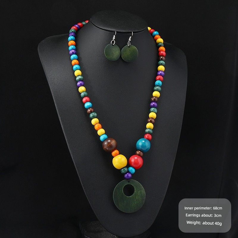 Retro Ethnic Style Wooden Necklace Fashion Style Bohemia Long Stylish Multi-Layer Sweater Chain Performance Accessories Women