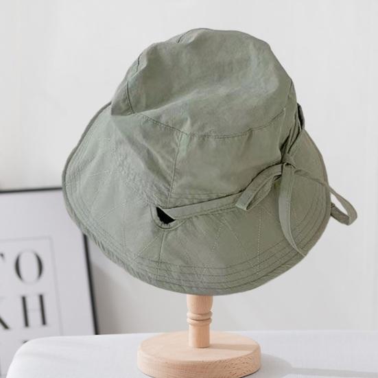 Women Fisherman Hat Lace Up Windproof Fixed Strap Wide Brim Solid Color Sunshade Anti-UV Flat Top Soft Breathable Foldable Basin Hat Lady Summer Cap
