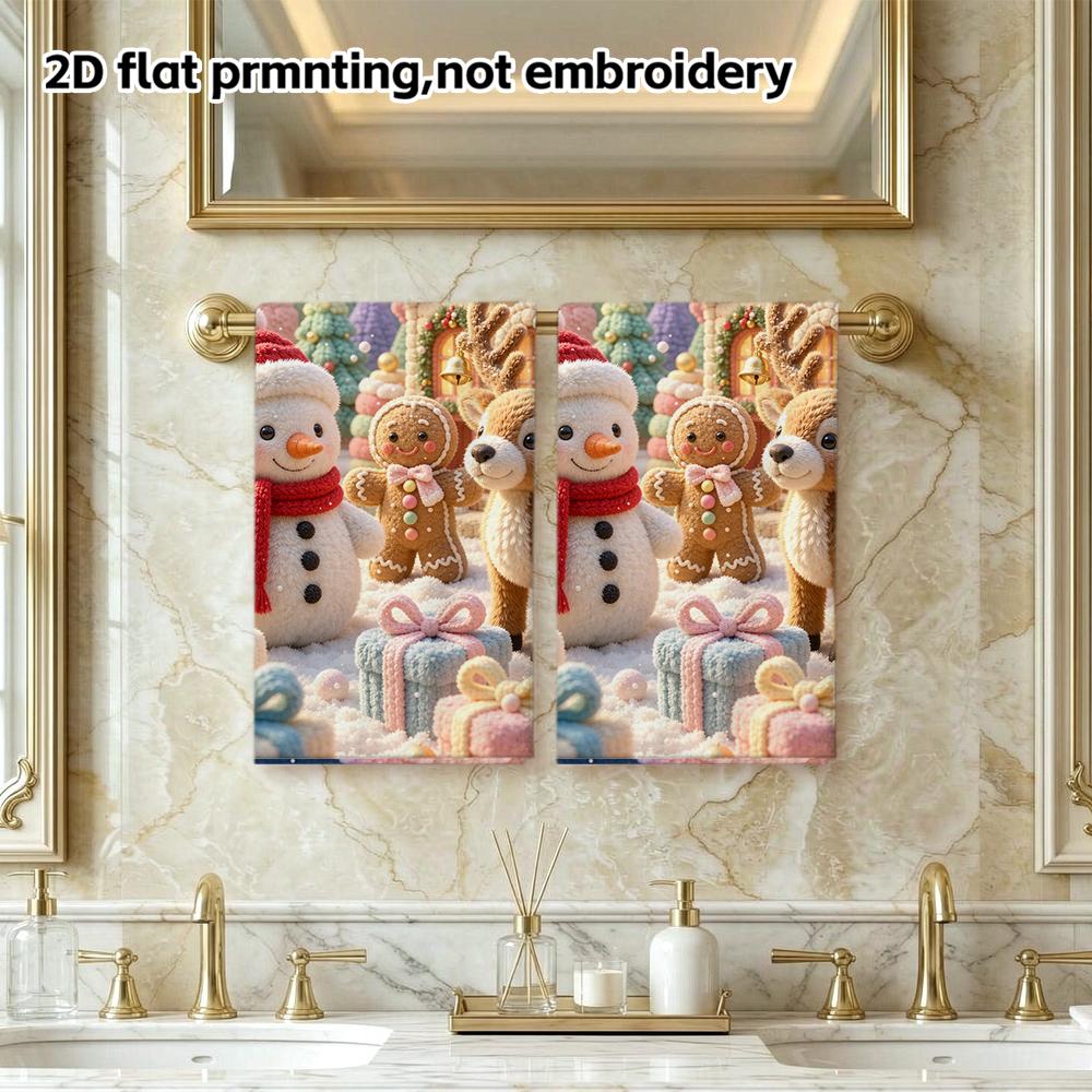 Christmas Snowman Reindeer Print Bath Towel, Soft Absorbent Quick Dry Towel, Gingerbread Man Holiday Kids Shower Towel