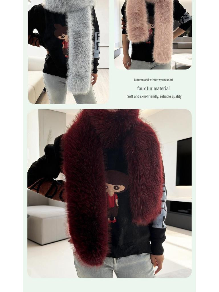 European and American Style Thickened Imitation Fox Fur Scarf: Warm, Versatile, Plush Neck Warmer