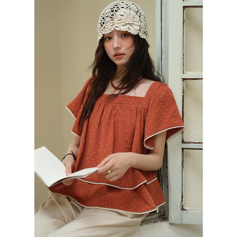 Mi Xiu Women s Polka Dot Square Neck Blouse M