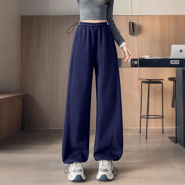 

2026 Spring Slim Fit Maternity Wide Leg Sport Pants with Two-Way Drawstring 2XL темно-синього кольору