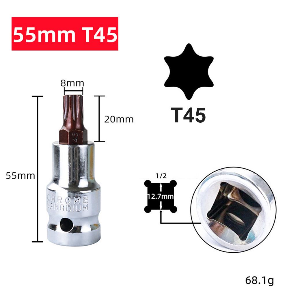1pc T20-T70 Hex Head Screwdriver Bit For Torx Bit Sockets 1/2inch Sockets Wrenches Slotted Tip Screwdriver Bit Hand Tools