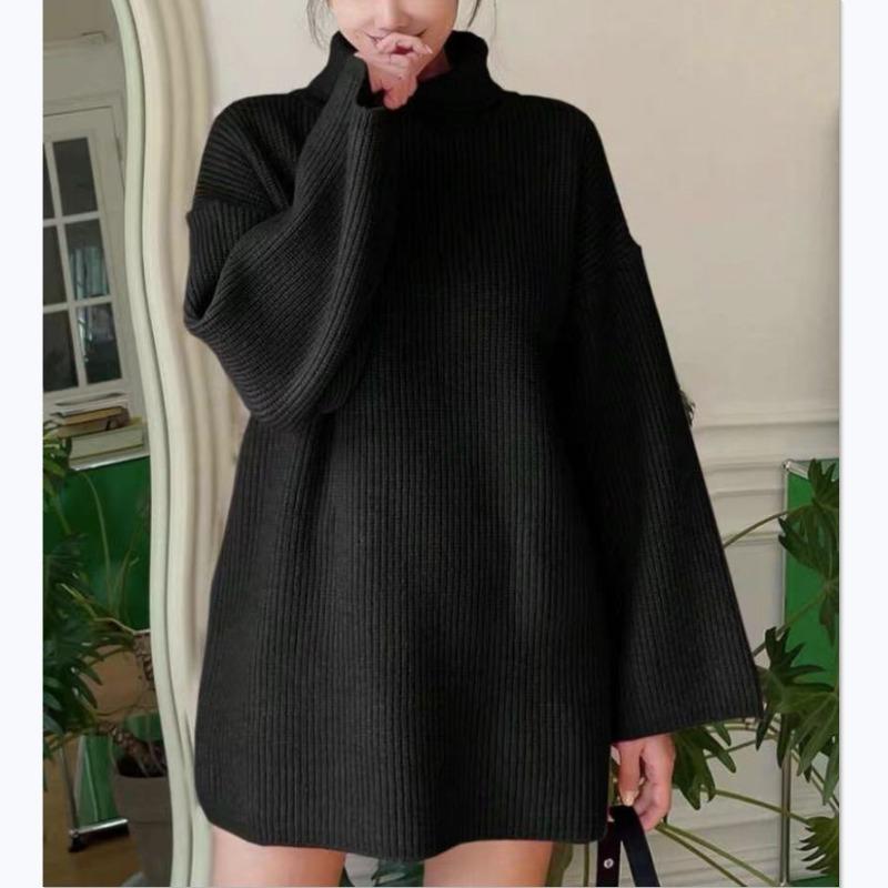 Fashion women's casual knitted sweater women's new loose solid color turtleneck women's clothing
