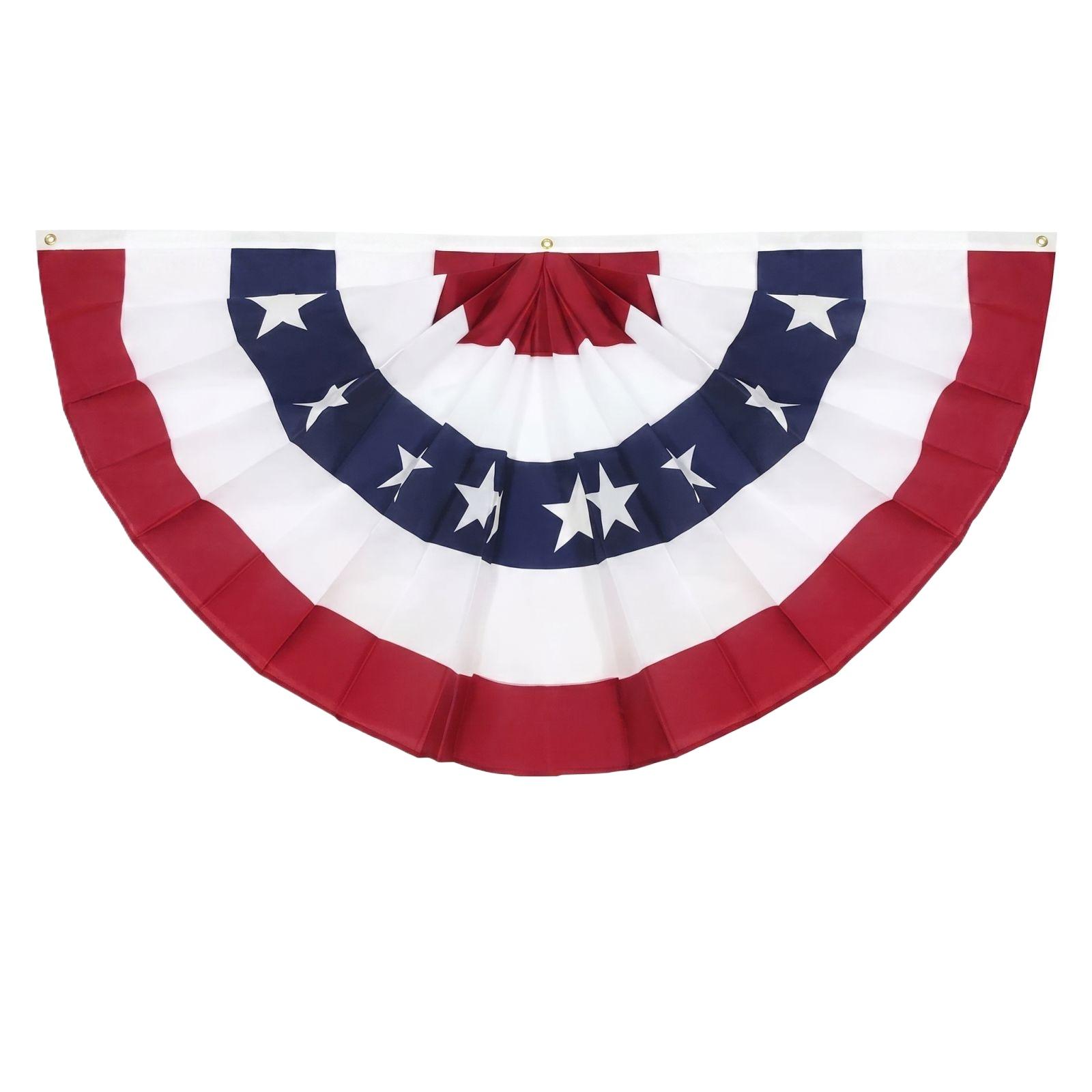 6 Pack Outdoor Decorative Half Circle Pleated Fan Flags 90x180cm Festival Yard Porch Hanging Bunting for National Holiday Celebration