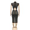 Damen Sexy Netz Durchsichtig Heißer Strass Hohl Schlitz Kleid C5796