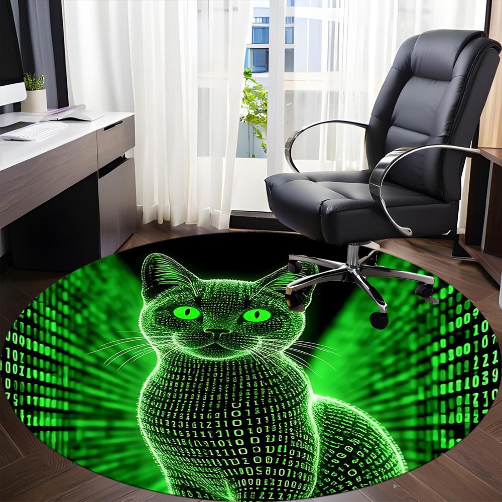 1pc Matrix Cat Office Round Area Rug, Indoor Mat Suitable ForOffice, Under Office Chairs Bedroom Living Room Home Decor T155