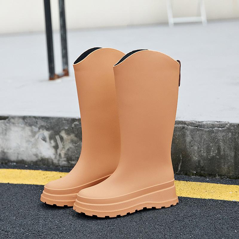 High rain shoes women's new solid color non-slip thick-soled water shoes long rain boots fashion water boots thermal rubber shoes