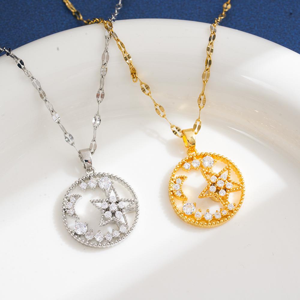 Star and Moon Zircon Necklace: Japanese-Korean Style, Trendy New Design, Titanium Steel