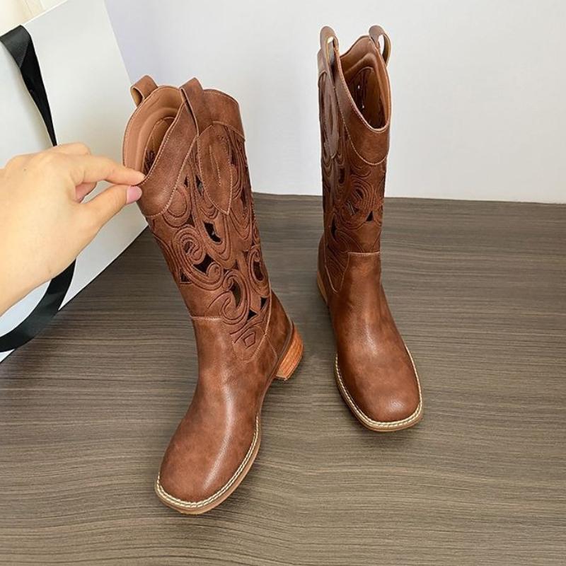 Fashion Summer Square Toe Women's Half High Boots Chic and Elegant Trend 2025 Pu New in Gothic Novelty Hot Ladies Mid Calf Shoes Sale