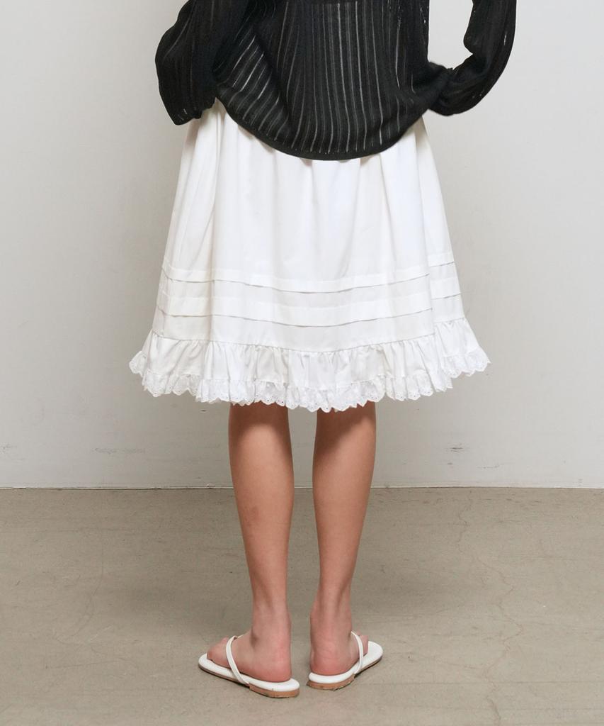 General Idea Lace Flare Midi Skirt [White] / Gf2Lsk509