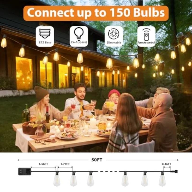ST38 String Lights Outdoor Garland Connectable Shatterproof Waterproof Plastic 25FT Dimmable Patio Garden Decor Fairy Lighst