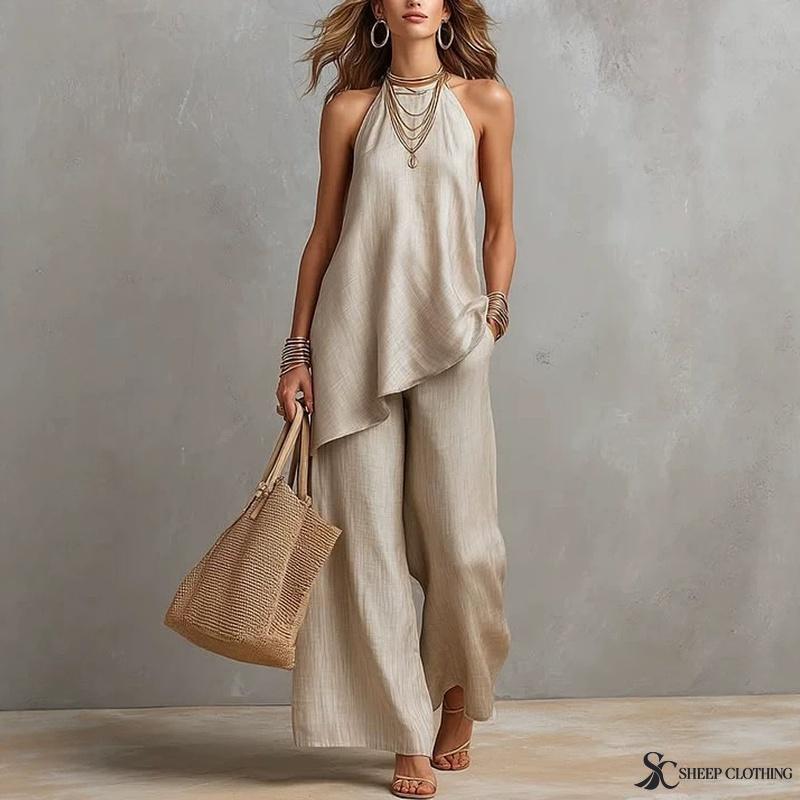 Women's Sleeveless Two Piece Set Round Neck Top and Long Skirt Casual Solid Color Outfit