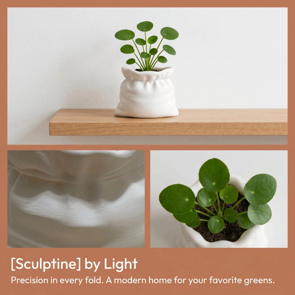 3D Printed Planter Vase Multifunctional Pouch Shape Flower Pot Minimalist White Flower Vase Home Office Desk Decor