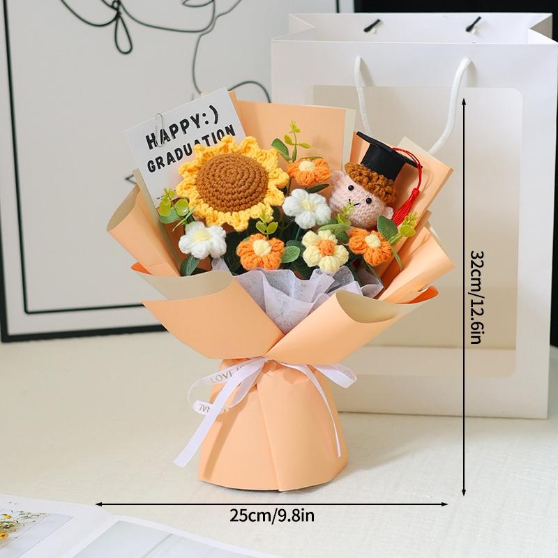 Crochet Bouquet Graduation Flower Gift Hand-woven Sunflower Bouquets Graduation Finished Crochet Flower Birthday Gift