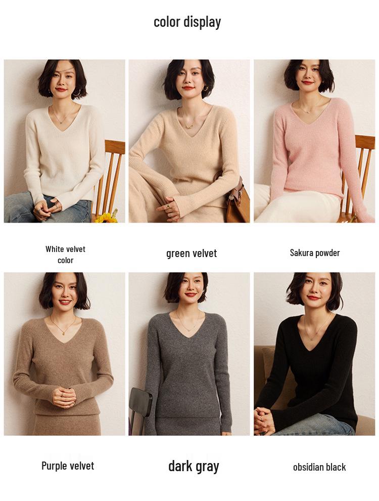 2026 Women's Cashmere V-Neck Slim Fit Sweater - Autumn/Winter, Soft Vertical Stripe Knit, Long Sleeve