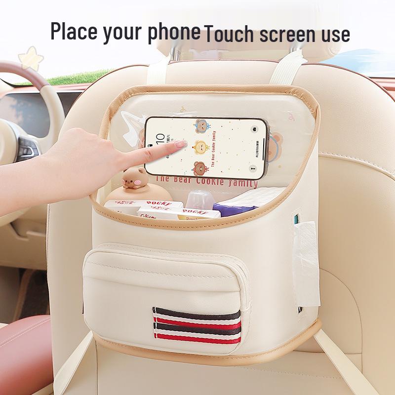 Multifunctional Car Seat Back Organizer with iPad Holder and Trash Can