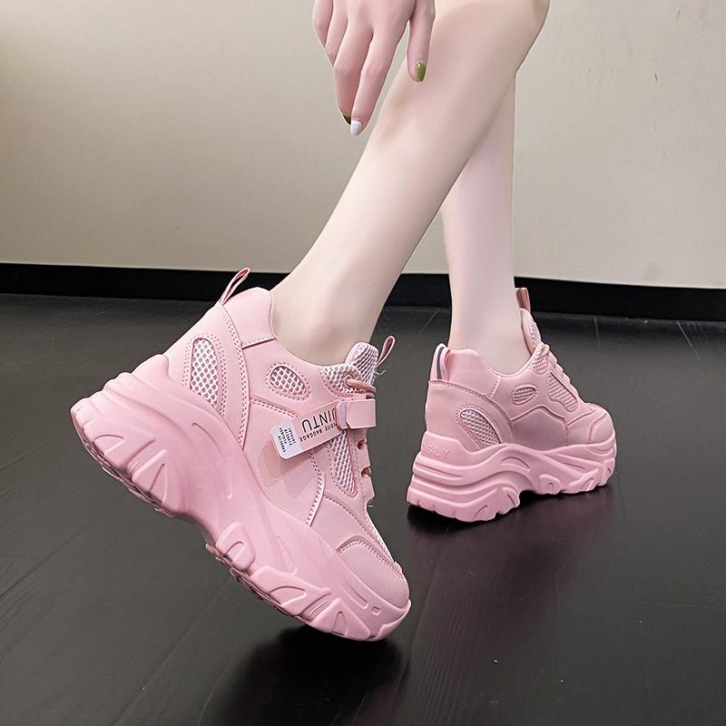 Fashion Summer Breathable Mesh Sneakers 9.5CM Hidden Heels Spring High Platform White Sports Dad Shoes Wedges Casual Chunky Sneakers