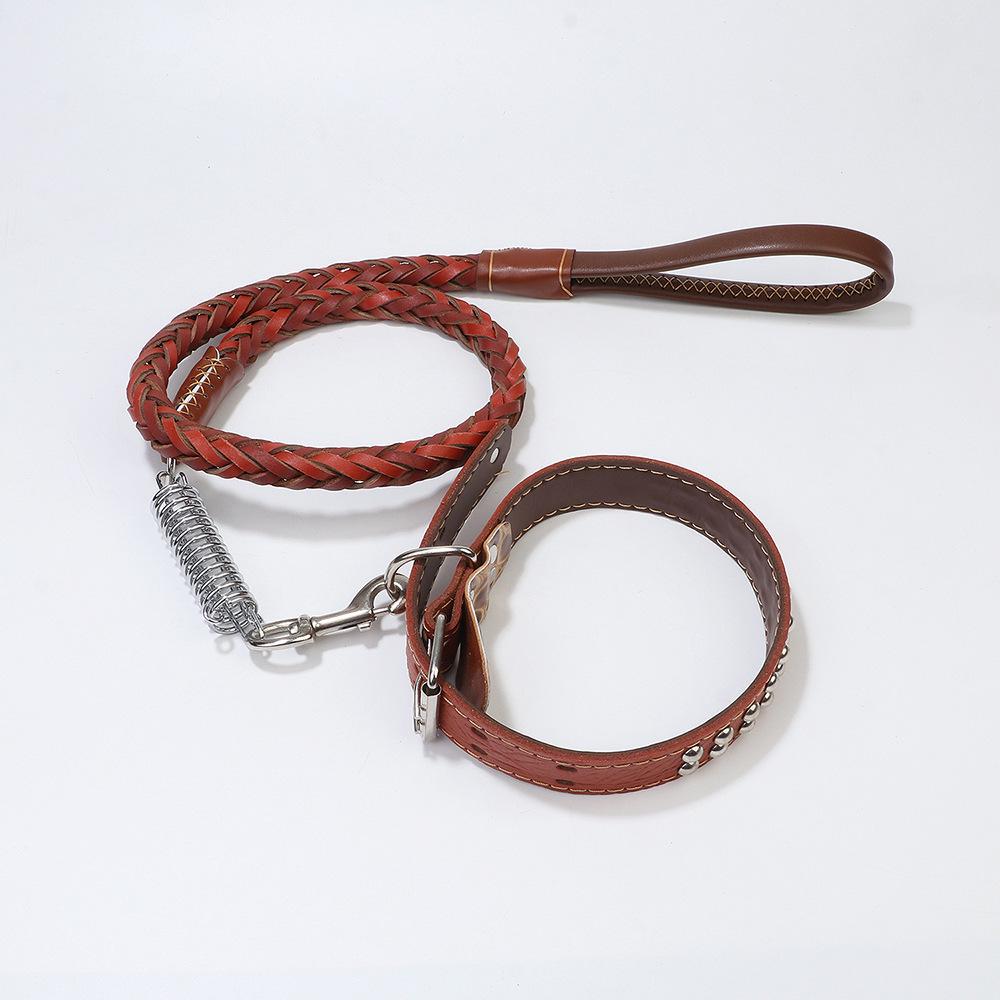 Dog leash eight-strand spring cowhide collar leash set harness pet supplies new product (Brown,Collar 2.5cm L 60cm) коричневый