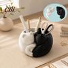 Modern Desk Storage 3D Printed Cat Pen Holder, Cute Sleeping Kitty Stationery Organizer, 2-in-1 Office Accessories for Makeup Brushes Desktop