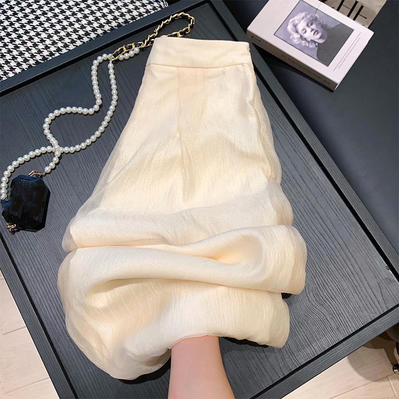 Women s Spring and Summer Tulle Wide-leg High-waist Loose Casual Pants XXS