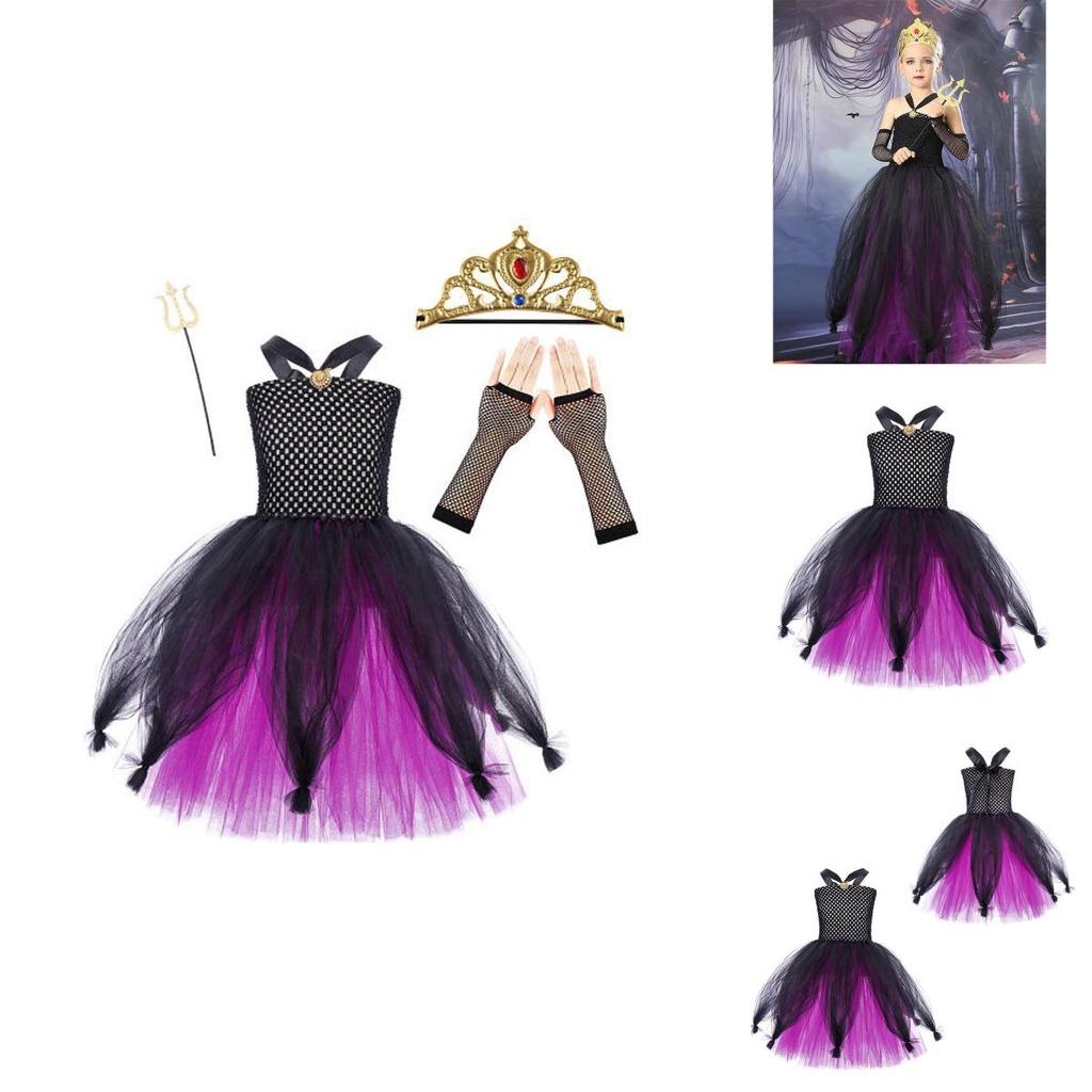 Girls' Halloween Vampire Costume Dress With Puffy Skirt Ursula Inspired Cosplay Outfit