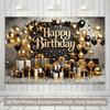 2D Black Gold Glitter Birthday Backdrop for Men & Adult Birthday Events