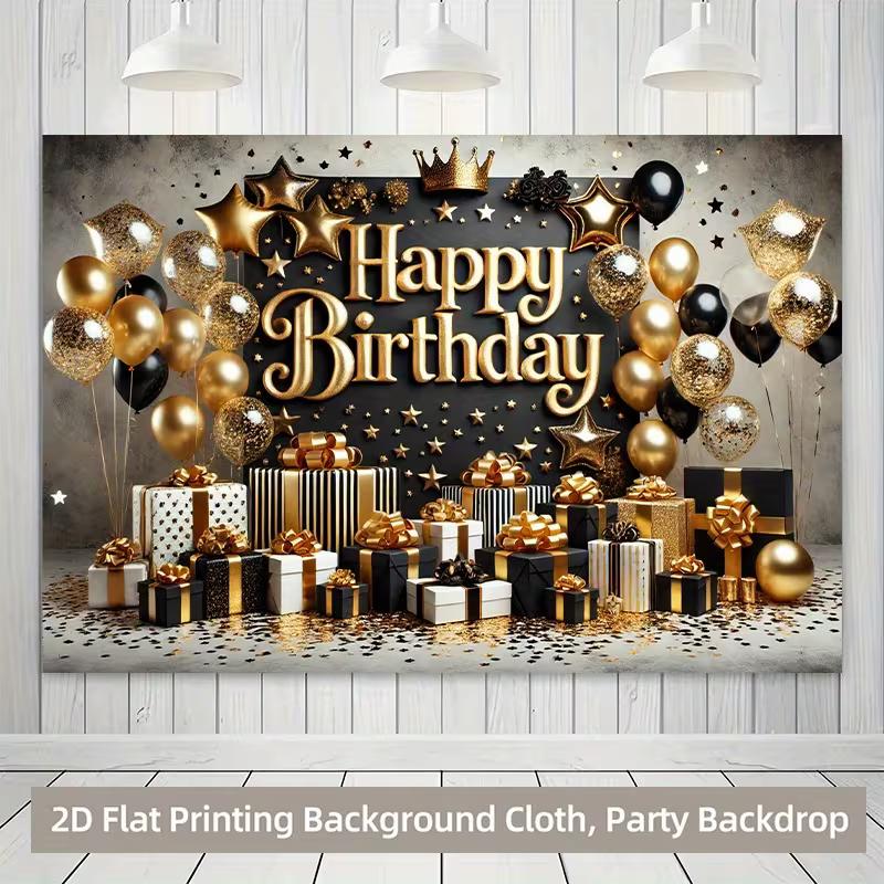 

2D Black Gold Glitter Birthday Backdrop for Men & Adult Birthday Events 47.2x31.5inch/120*80cm