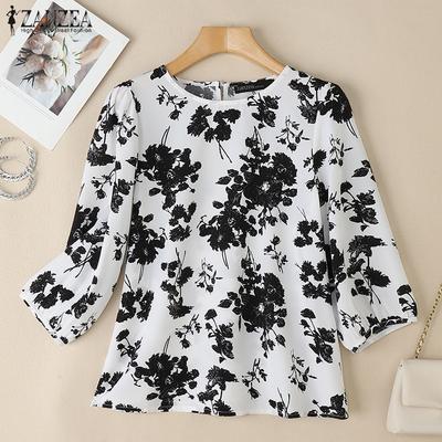 Floral Print Summer Casual 3/4 Sleeve Loose Blouse