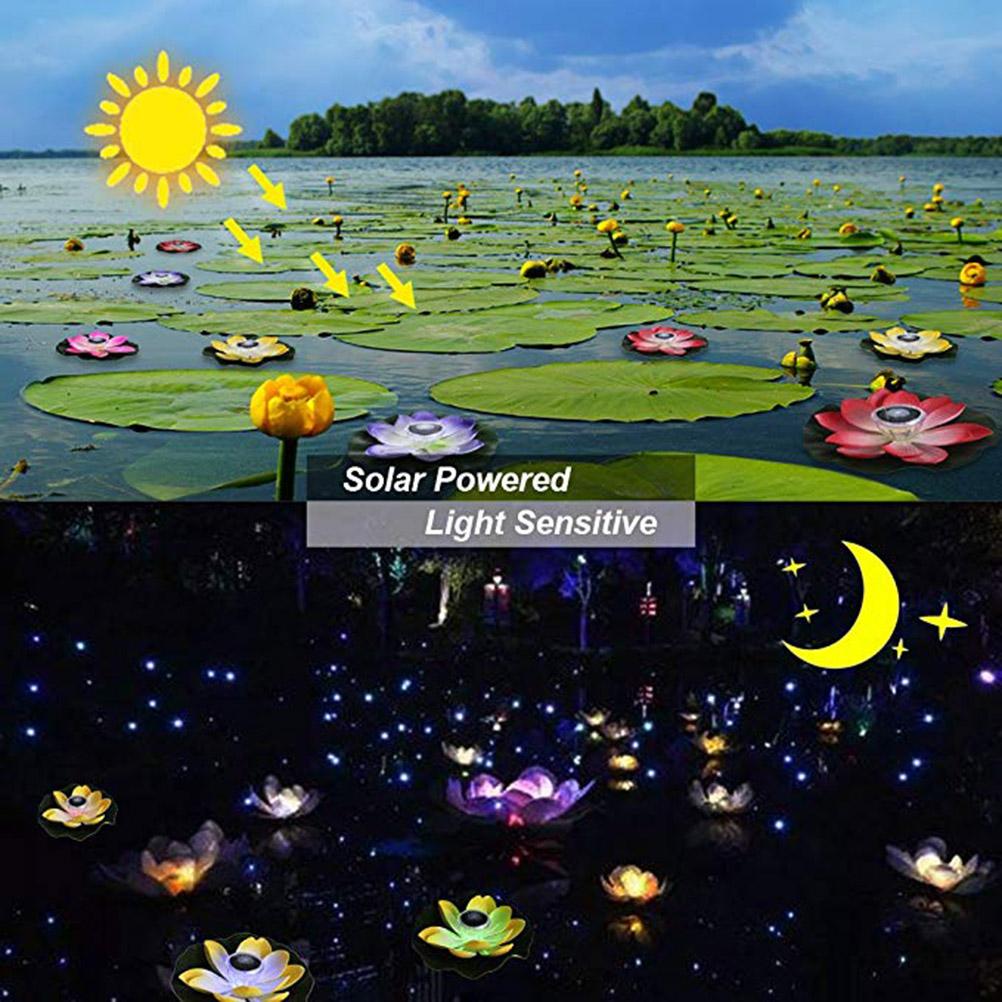 Solar Powered Multi Colored LED Lotus Flower Lamp RGB Water Resistant Outdoor Floating Pond Night