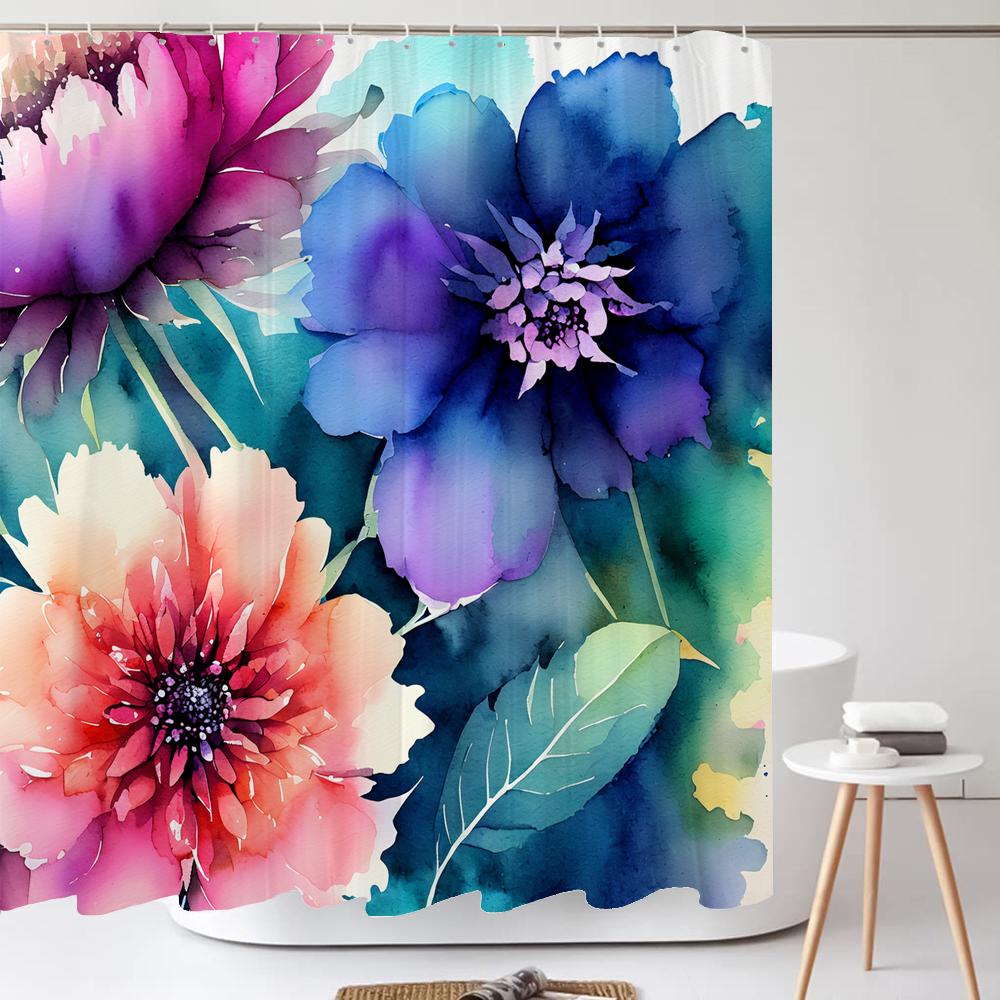 Watercolor Flower and Rose Print Shower Curtain Waterproof Shower Curtain Bathroom Partition Curtain Bathroom Decor Accessories