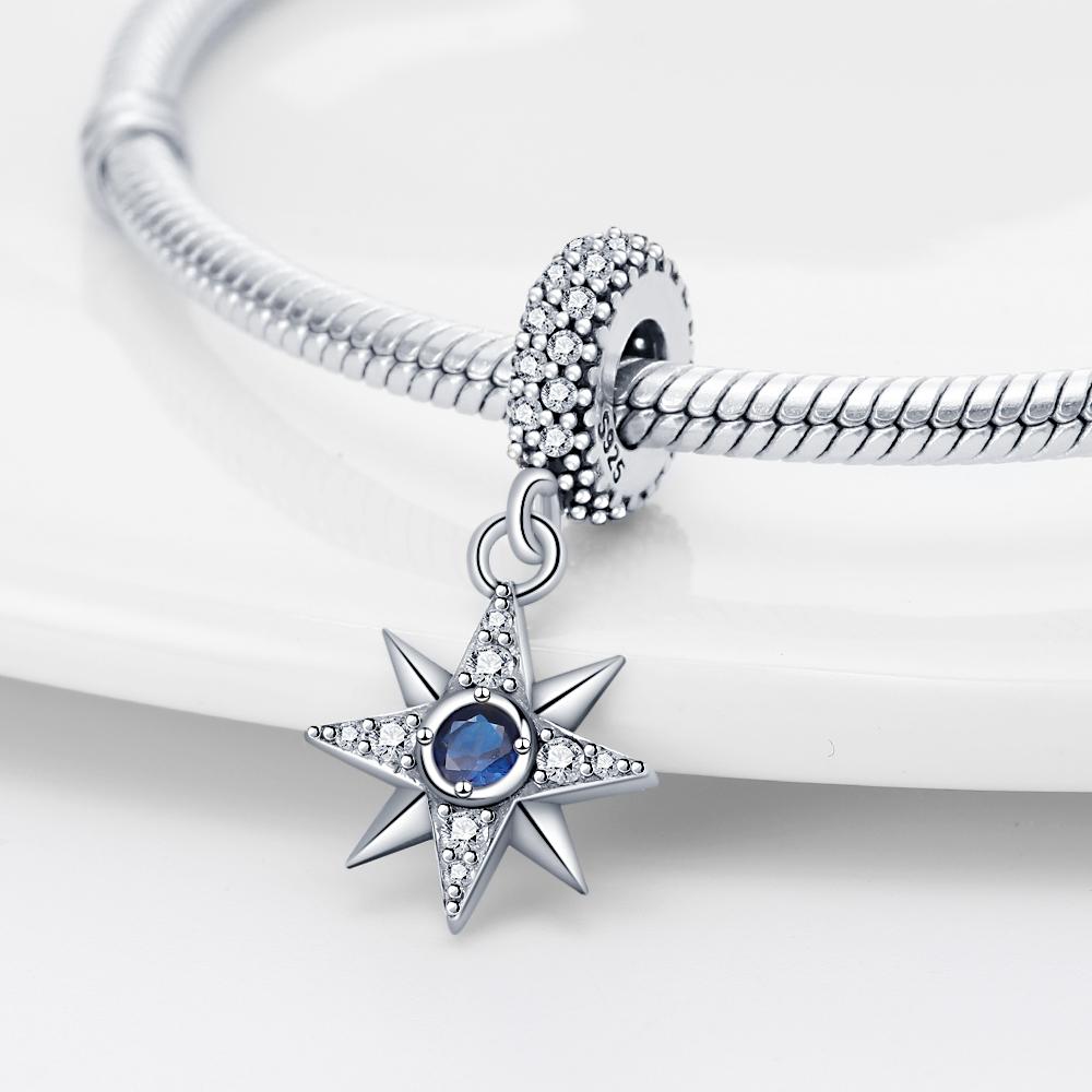 Charms Original Copper Blue Octagram Beads Fit Bracelet Diy Fine Gift Women Delicate Jewelry Accessory