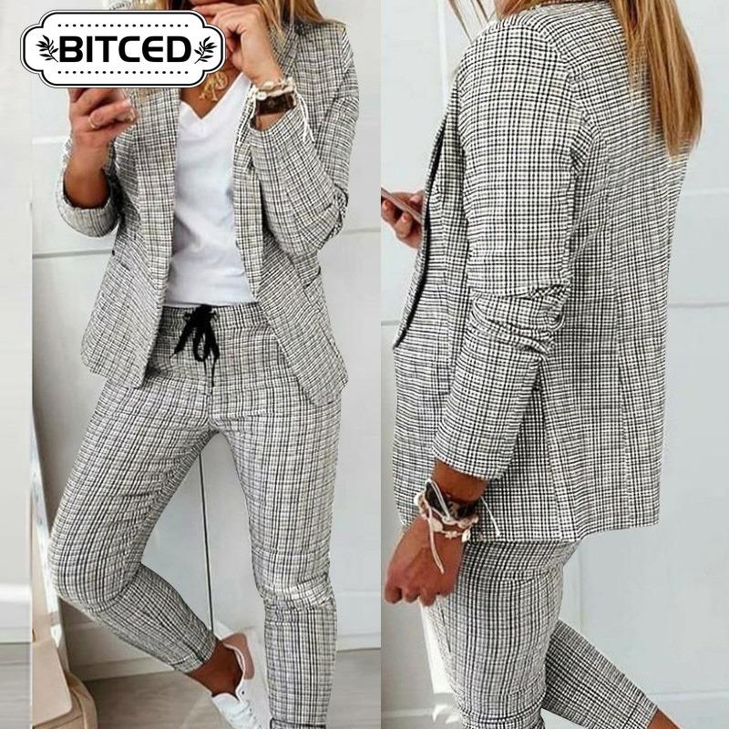 BITCED Completi Pantalone Casual Moda Donna Manica Lunga Scollo a Polo