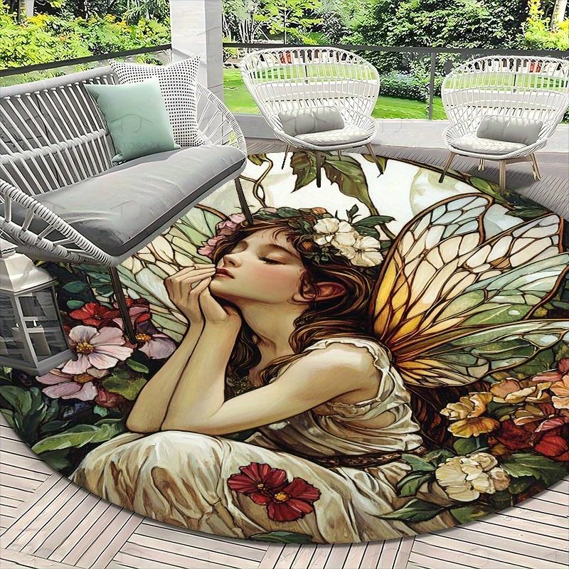 Colorful Flower Fairy Flannel-printed round floor mats are slip-resistant Suitable living room bedroom terrace garden carpets