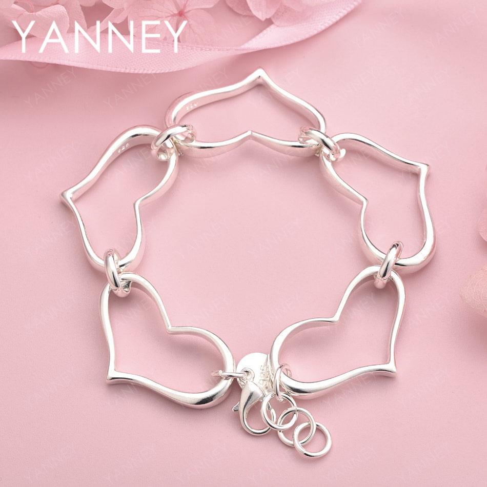 

925 Sterling Silver 8 Inch Beautiful Heart Bracelet Women Fashion Wedding Gift Jewelry Party Accessories