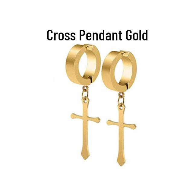 Magnetische Ohr Manschetten & Kreuz Zirkonia Stecker Ohrringe Set für Herren, Edelstahl, Kein Piercing Erforderlich