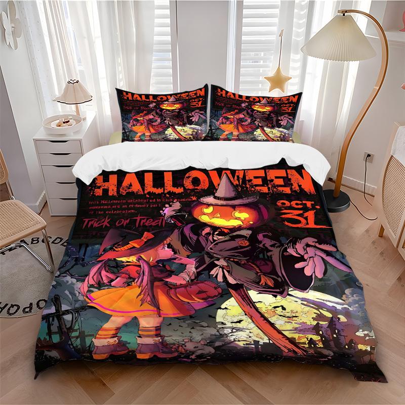 

3pcs bedding set Halloween Pumpkin Includes 1 Comforter + 2 Pillowcases, Without Pillow Inserts, Soft Comfortable, Lightweight Breathable147 135x200cm