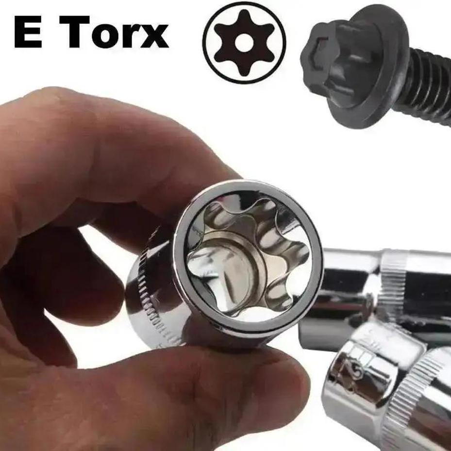 1 Set Female E Torx Socket Set With Case 1/4, 3/8 1/2 In. Drive E4-E24 External Torque Star Socket Kit 14Pcs