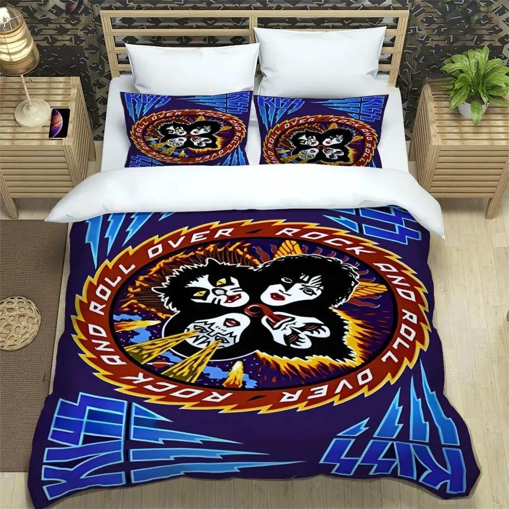 

KISS band Duvet Cover 3D Print Kiss Band Rock Bedding Set All Season Comforter Quilt Cover and Pillowcases Single Double Queen AU Double 180x210cm