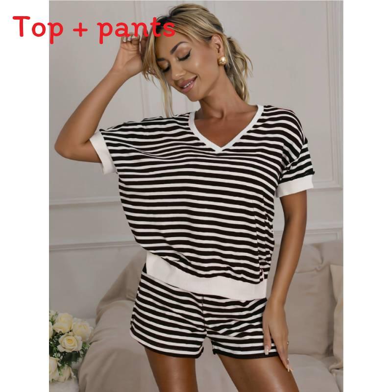 Womens Striped Knit Sweatshirt And High Waist Shorts Set With Patching For Casual Summer Wear