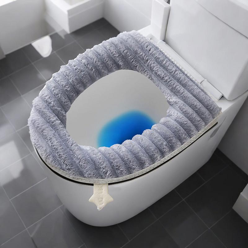 Winter Warm Toilet Seat Cover Mat Portable Bathroom Toilet Pad Cushion with Handle Thickened Soft Washable Warmer Accessories