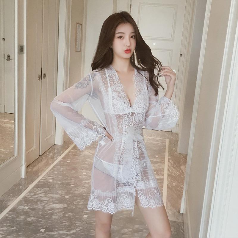 Sex Underwear Women's Large Size Mesh Perspective Sexy Lace Pure Desire Nightgown Seduction Set