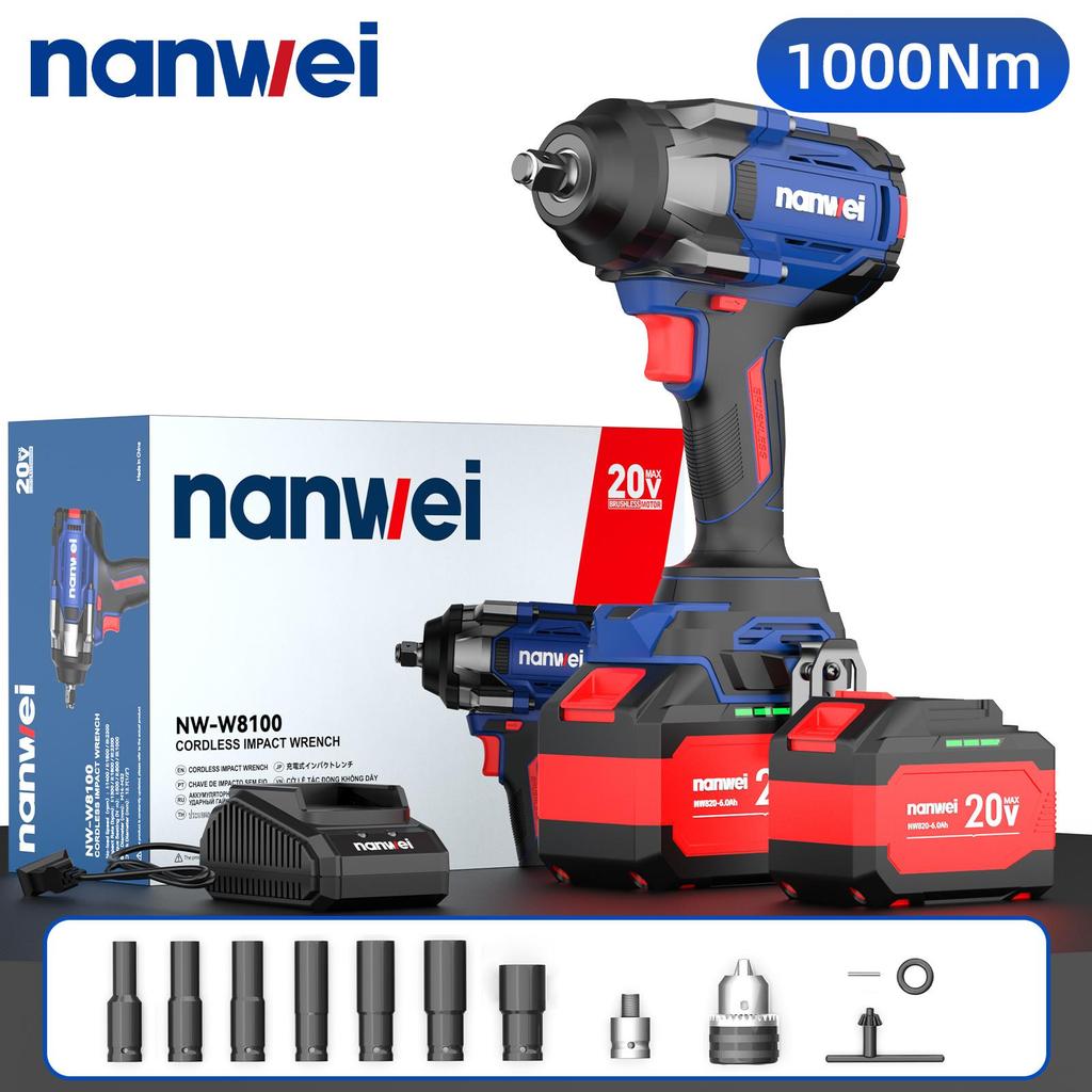 1000N NANWEI Electric Impact Wrench, size 1/2, adjustable torque 500N/800N/1000N, max. speed 2300 rpm