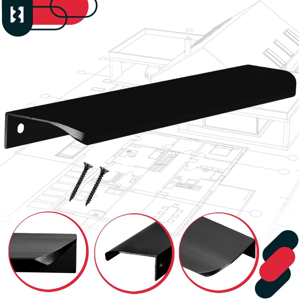 Uchwyt Meblowy Krawędziowy Nowoczesny Aluminium Czarny Mat 212 Mm 4 Sztuk