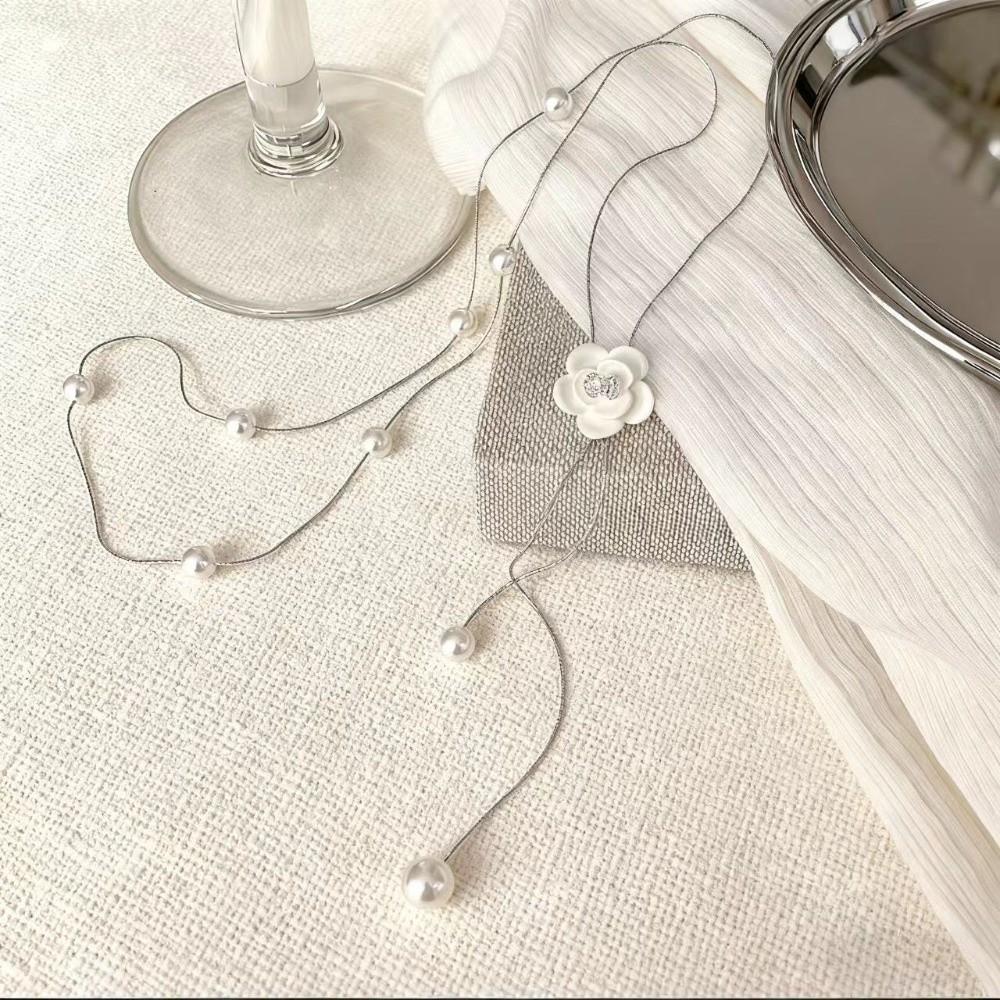 Flower Butterfly Necklace Metal Chain Tassel Collarbone Chain Sweater Chain Pearl Choker  Women