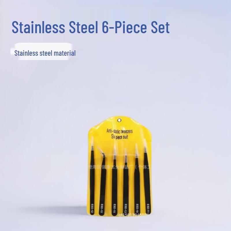 Stainless Steel 6-Piece Anti-Static Tweezers Set for Eyelash, Manicure, and DIY.