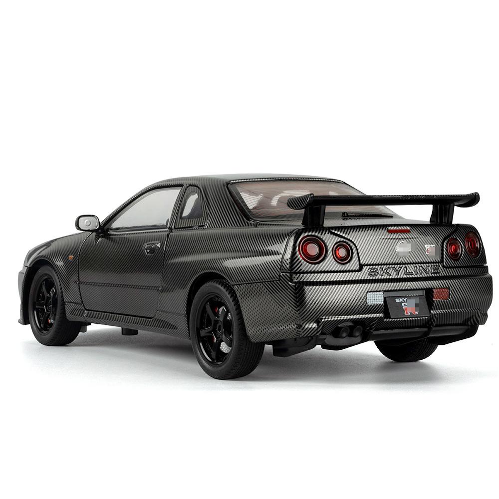 1:24 Skyline Gtr Carbon Fiber Coating Diecast Alloy Model Car Toys With Sound Light Sports Cars Fashion Ornament Gift