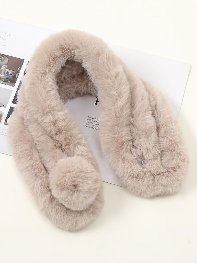 Faux Rabbit Fur Scarf Winter Warm Neckerchief Women Pearl Solid Color Neck Muffler Ladies Thick Scarves