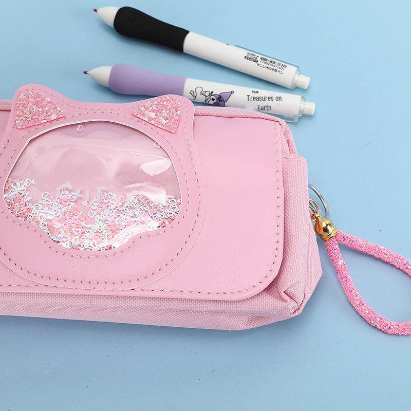 Quicksand Cute Stationery Bag: Large-Capacity Multifunctional Pencil Case